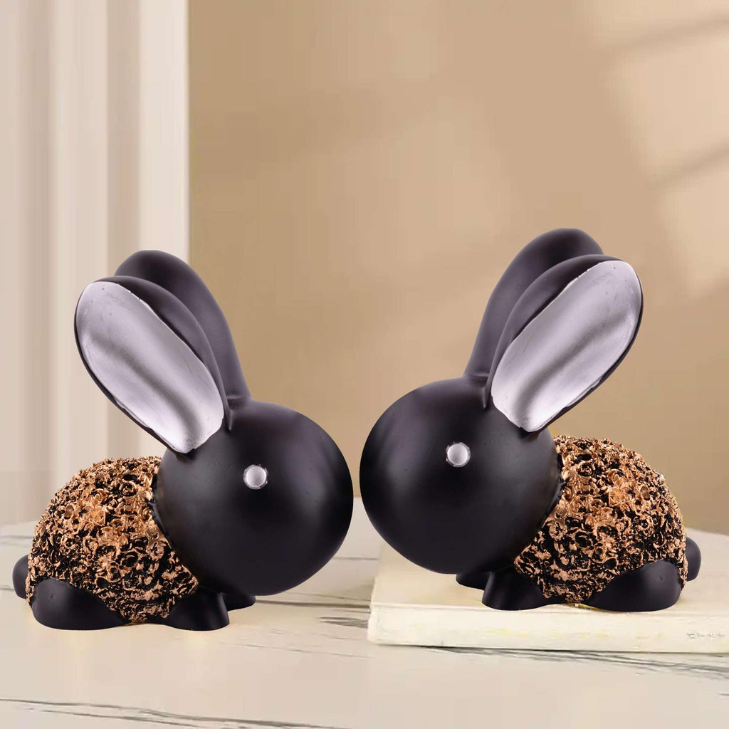 Handmade Black & Gold Bunny Figurines – Cute Resin Rabbit Pair Decorative Sculptures for Modern Home, Office & Tabletop Decor (BLACKLUXE CRAFTS) - BLACKLUXECRAFTS