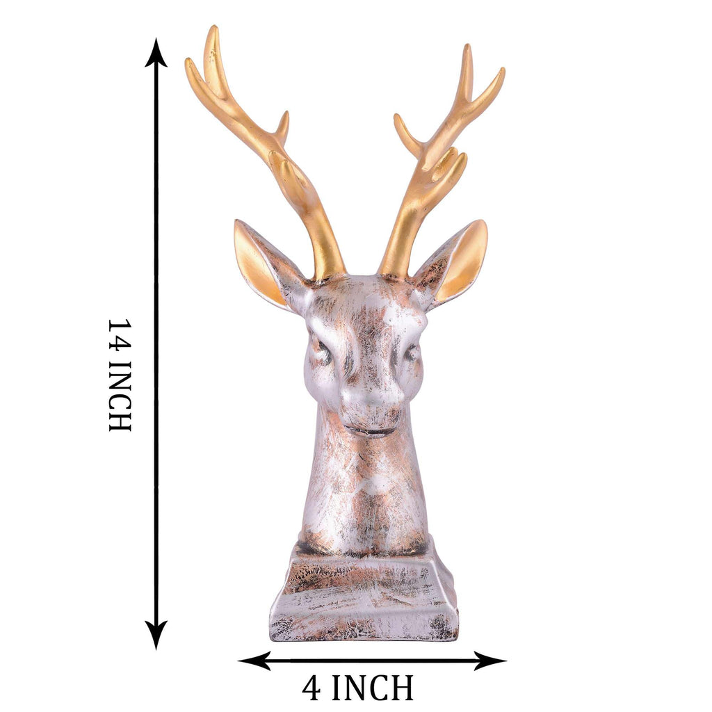Golden Antler Deer Head Sculpture – Silver Resin Stag Bust Figurine for Home, Office & Luxury Décor (BLACKLUXE CRAFTS) - BLACKLUXECRAFTS