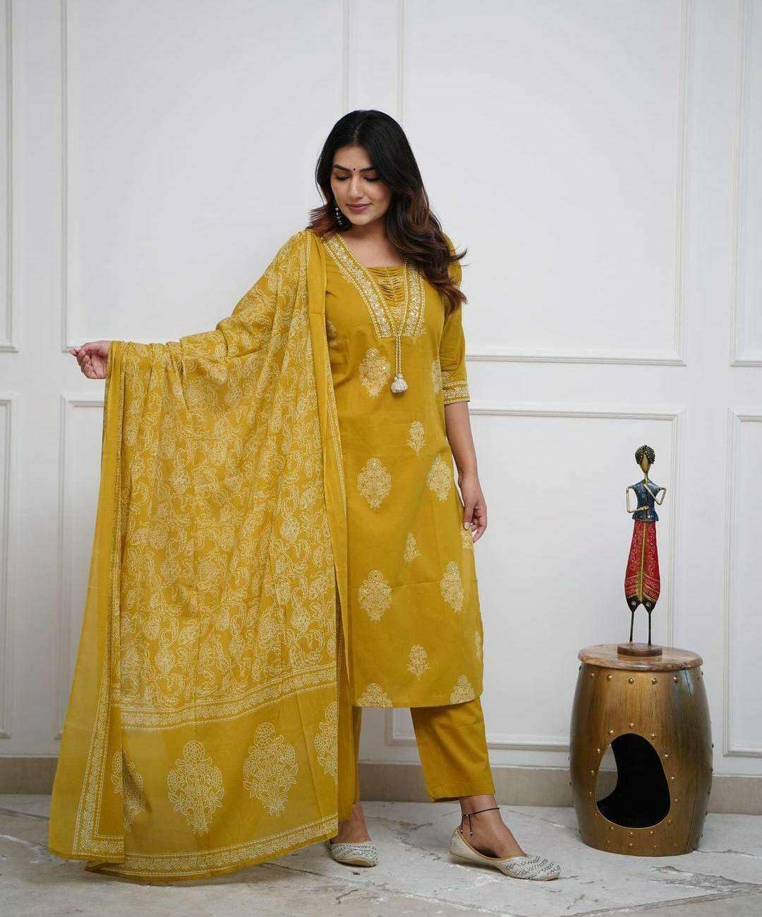 Embroidered Cotton Kurta Set with Dupatta – Elegant Indian Ethnic Wear for Women (BLACKLUXE CRAFTS) - BLACKLUXECRAFTS