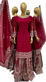 Maroon Sharara Suit with Heavy Silver Embroidery & Dupatta | Bridal & Wedding Wear (BLACKLUXE CRAFTS) - BLACKLUXECRAFTS