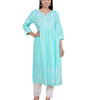 Women's Rayon Embroidered vcut Collar Anarkali Kurti with Pant (Sky Blue) (BLACKLUXE CRAFTS) - BLACKLUXECRAFTS