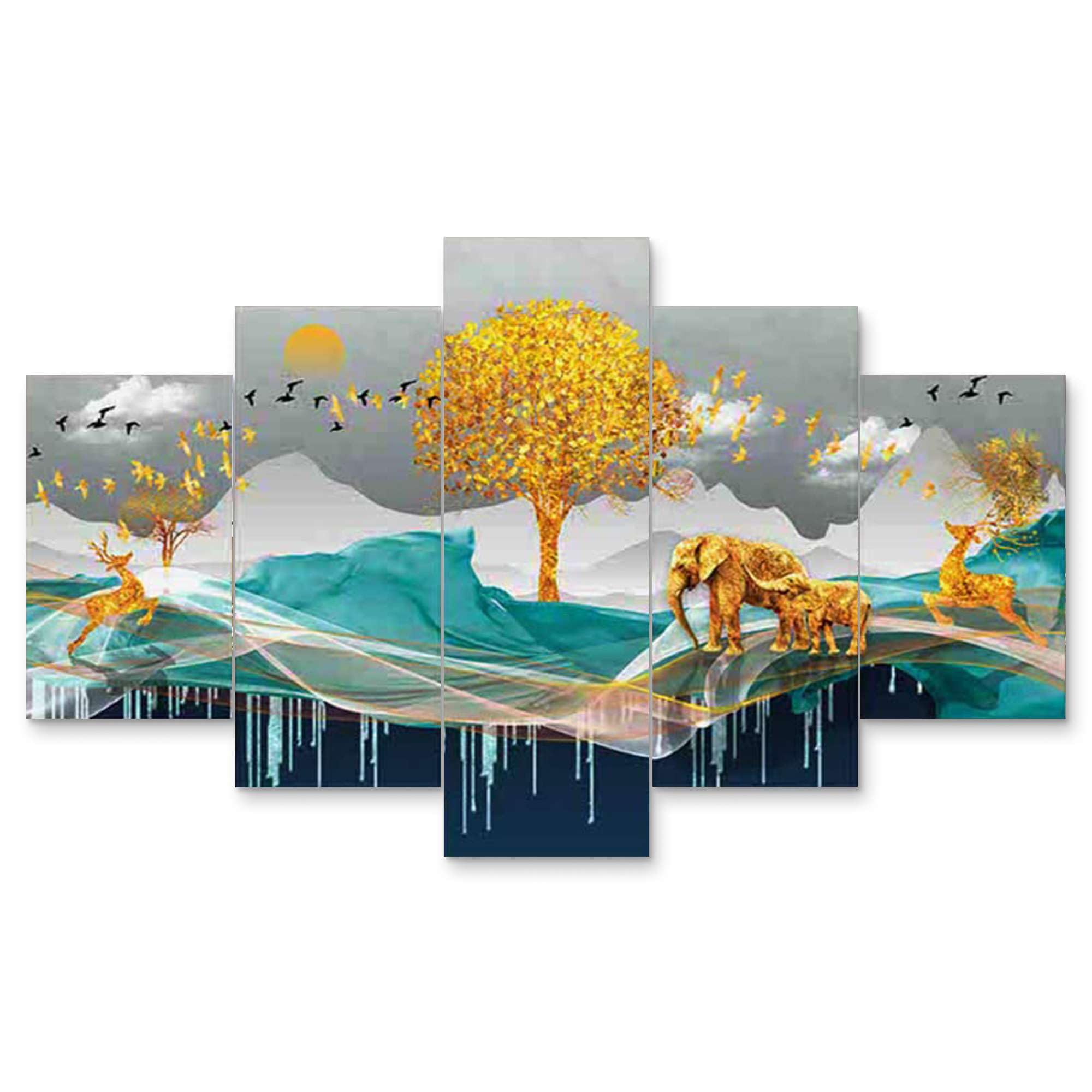 BLACKLUXE LIFESTYLE LTD Set of Five MDF Framed 3D Wall Painting for Home Decoration, Big Size Painting for Living Room, Bedroom (17x30 inches) WE 29 - BLACKLUXECRAFTS