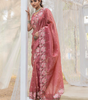 Handmade Pink Organza Saree with Intricate Floral Embroidery – Elegant Indian Designer Saree for Weddings & Parties (BLACKLUXE CRAFTS)