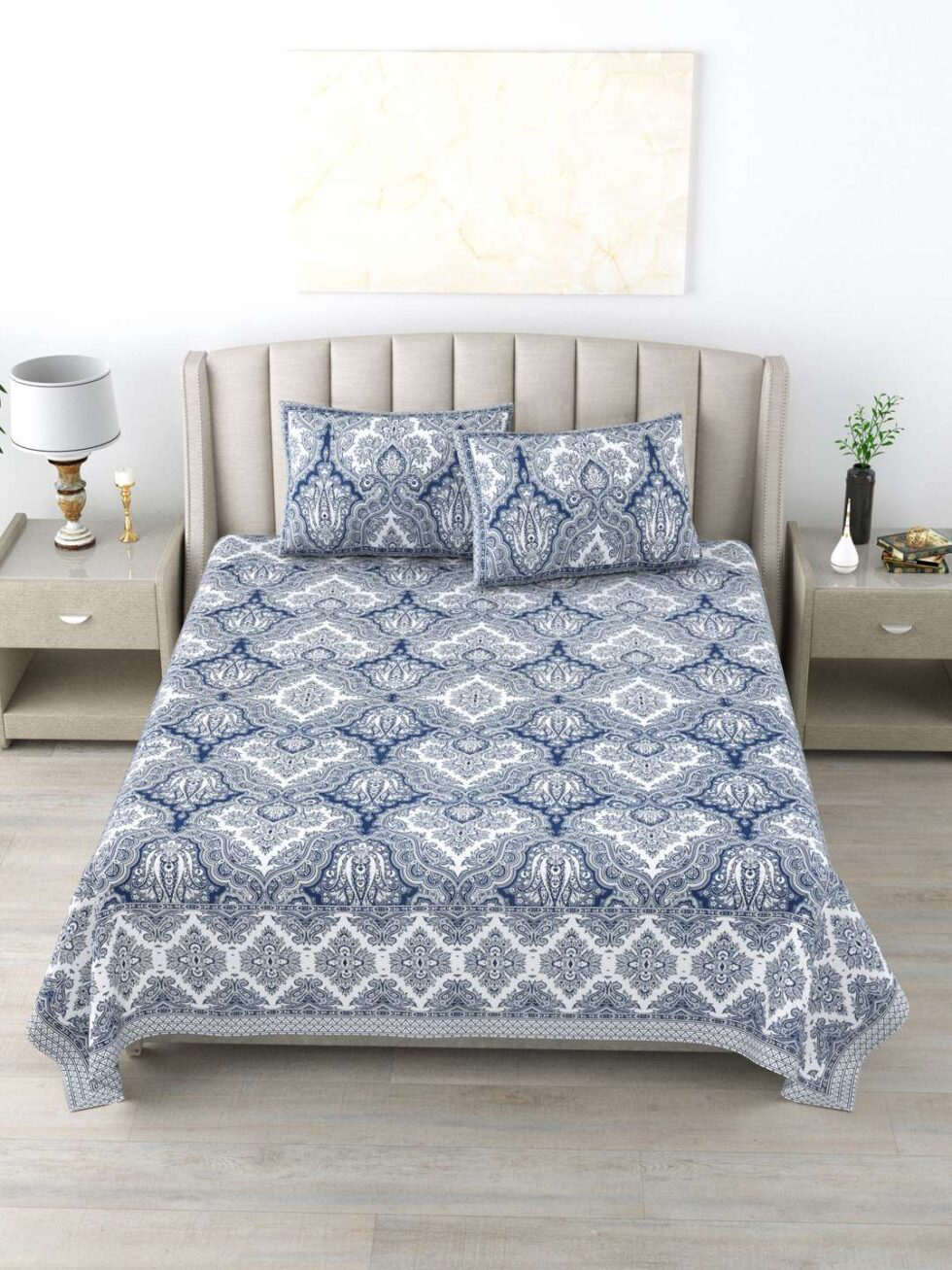 Handmade Cotton Bedsheet with 2 Pillow Covers – Indian Block Print Floral Design – Queen Size Bedspread – Soft & Breathable Bedding Set from India (BLACKLUXE CRAFTS) - BLACKLUXECRAFTS