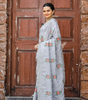 Handmade Silver Grey Embroidered Saree with Floral Work – Elegant Party Wear & Wedding Saree from India (BLACKLUXE CRAFTS)