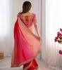 Handmade Pink Ombre Silk Saree with Golden Embroidered Border | Indian Ethnic Party Wear Sari for Women | Festival & Wedding Outfit (BLACKLUXE CRAFTS)