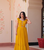 Handmade Mustard Yellow Maxi Dress – Ethnic Indian Embroidered Butterfly Gown | Boho Party Wear Long Dress for Women (BLACKLUXE CRAFTS) - BLACKLUXECRAFTS