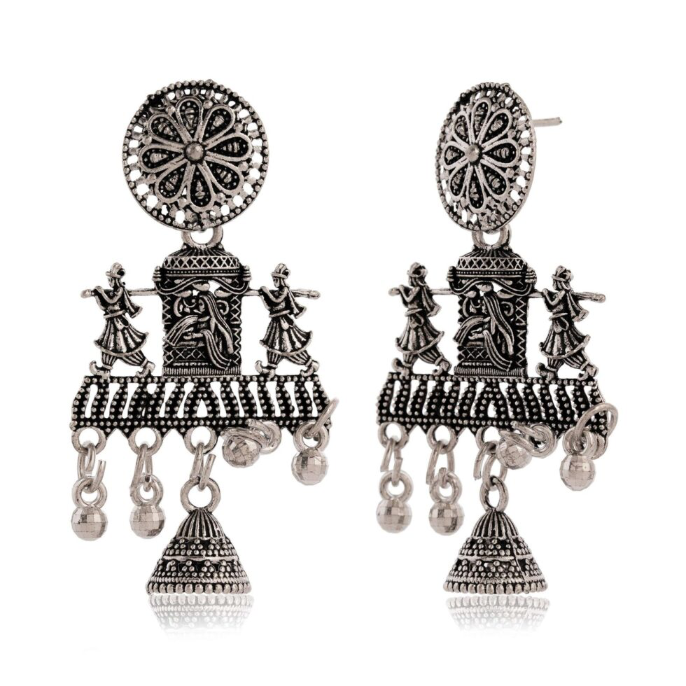 Oxidized Silver Tribal Dance Earrings – Handcrafted Ethnic Jhumka Jewelry for Women (BLACKLUXE CRAFTS) - BLACKLUXECRAFTS