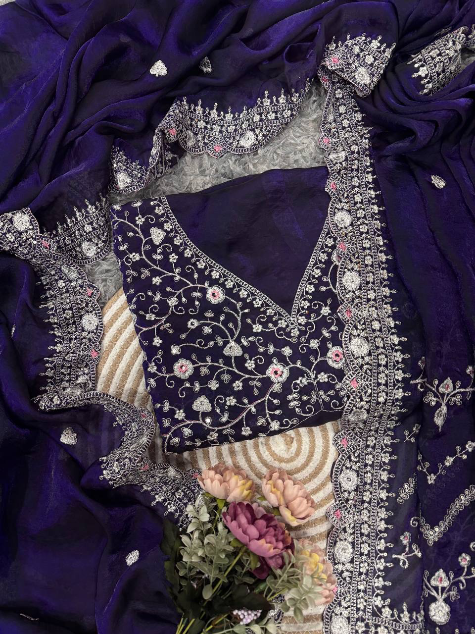 Handmade Indian Navy Blue Embroidered Salwar Sarees | Traditional Ethnic Anarkali Dress with Dupatta – Wedding & Party Wear (BLACKLUXE CRAFTS)