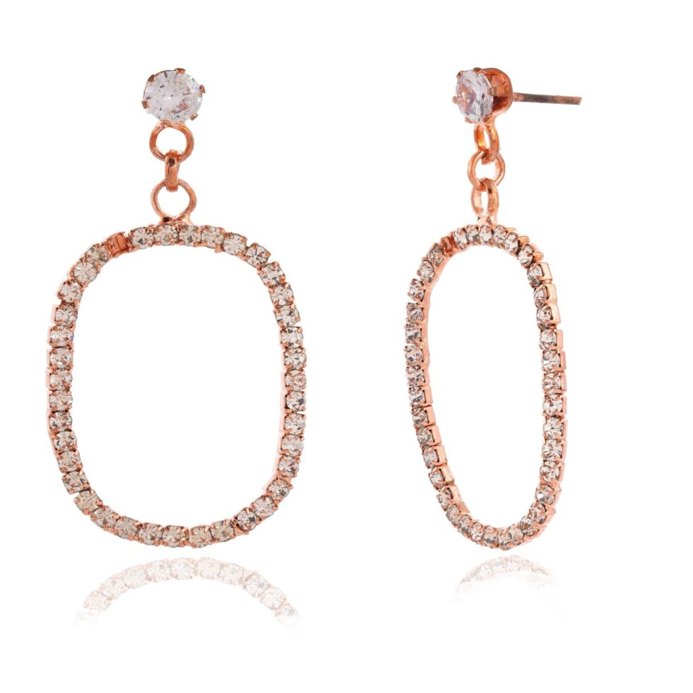 Rose Gold Oval Crystal Drop Earrings Elegant Rhinestone Dangle Jewelry for Women (BLACKLUXE CRAFTS) - BLACKLUXECRAFTS