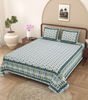 Handmade Cotton Double Bed Sheet with Pillow Covers – Green Floral Block Print | Indian Ethnic Bedding Set (BLACKLUXE CRAFTS) - BLACKLUXECRAFTS