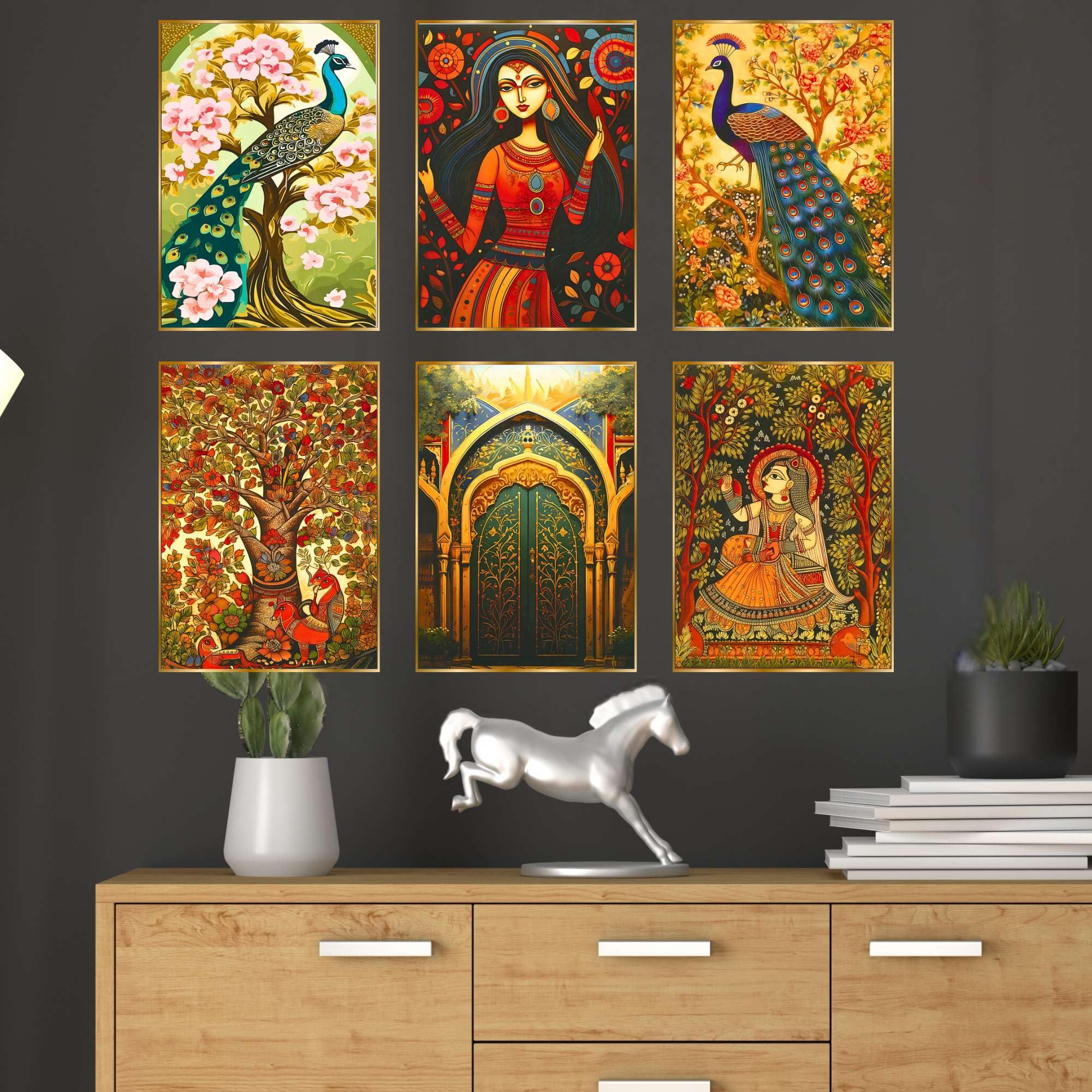 BLACKLUXE LIFESTYLE LTD Set of Six Wall Paintings for Wall Dacoration Golden Framed Wall Paintings for Living Room & Bedroom Wall Art for Home Decoration & Office Wall Décor - BLACKLUXECRAFTS