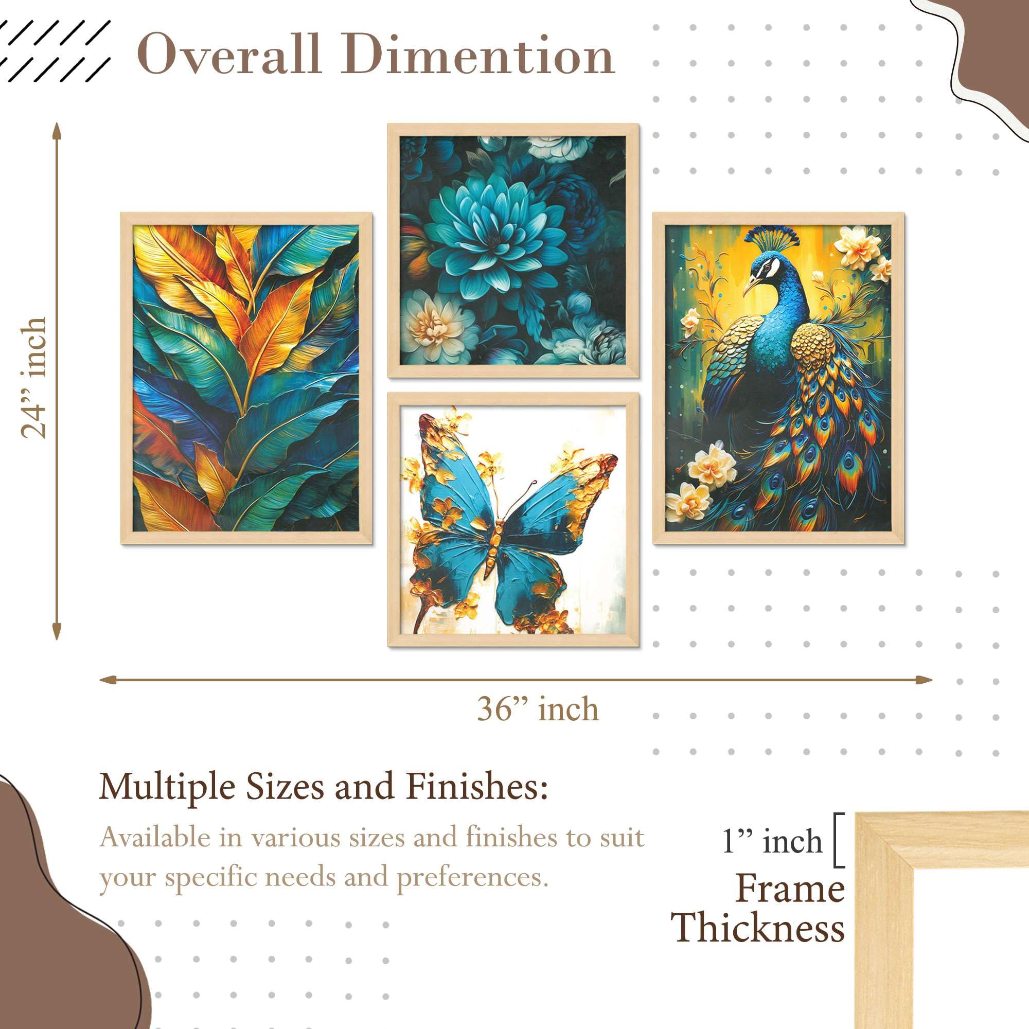 Peacock, Butterfly & Tropical Leaf Wall Art Set – Luxury Teal & Gold Floral Canvas Prints for Living Room, Bedroom & Office | Handmade Décor from India
( 36X24 Inches ) (BLACKLUXE CRAFTS) - BLACKLUXECRAFTS