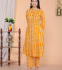 Women's Cotton Floral Printed Mandarin Collar A-Line Kurti with Pant (Orange) (BLACKLUXE CRAFTS) - BLACKLUXECRAFTS
