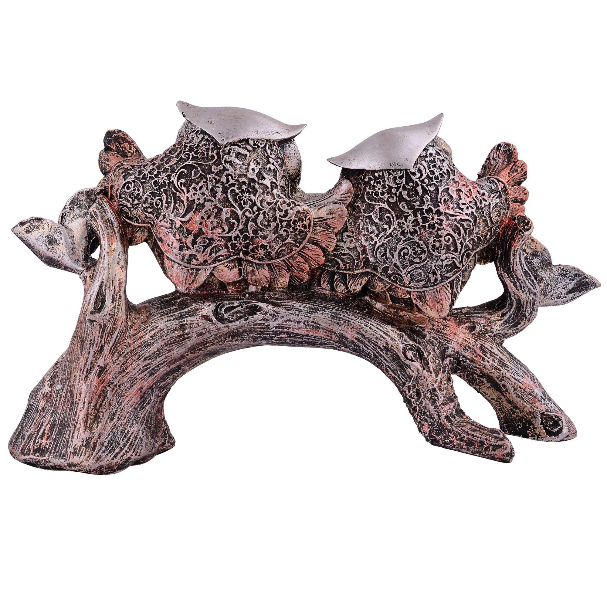 Silver Owl Family Figurine on Tree Branch – Handcrafted Resin Owl Sculpture for Home Décor & Gift (BLACKLUXE CRAFTS) - BLACKLUXECRAFTS