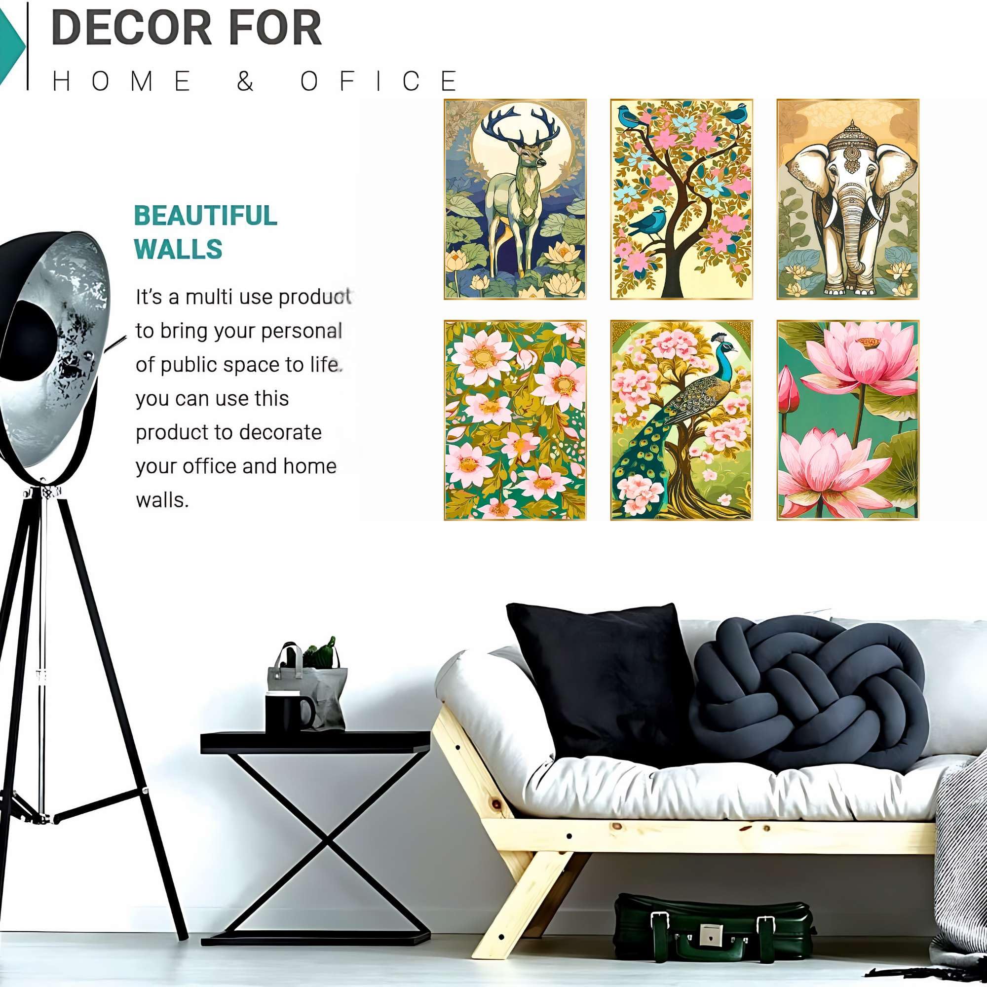 BLACKLUXE LIFESTYLE LTD Set of Six Wall Paintings for Wall Dacoration Golden Framed Wall Paintings for Living Room & Bedroom Wall Art for Home Decoration & Office Wall Décor - BLACKLUXECRAFTS