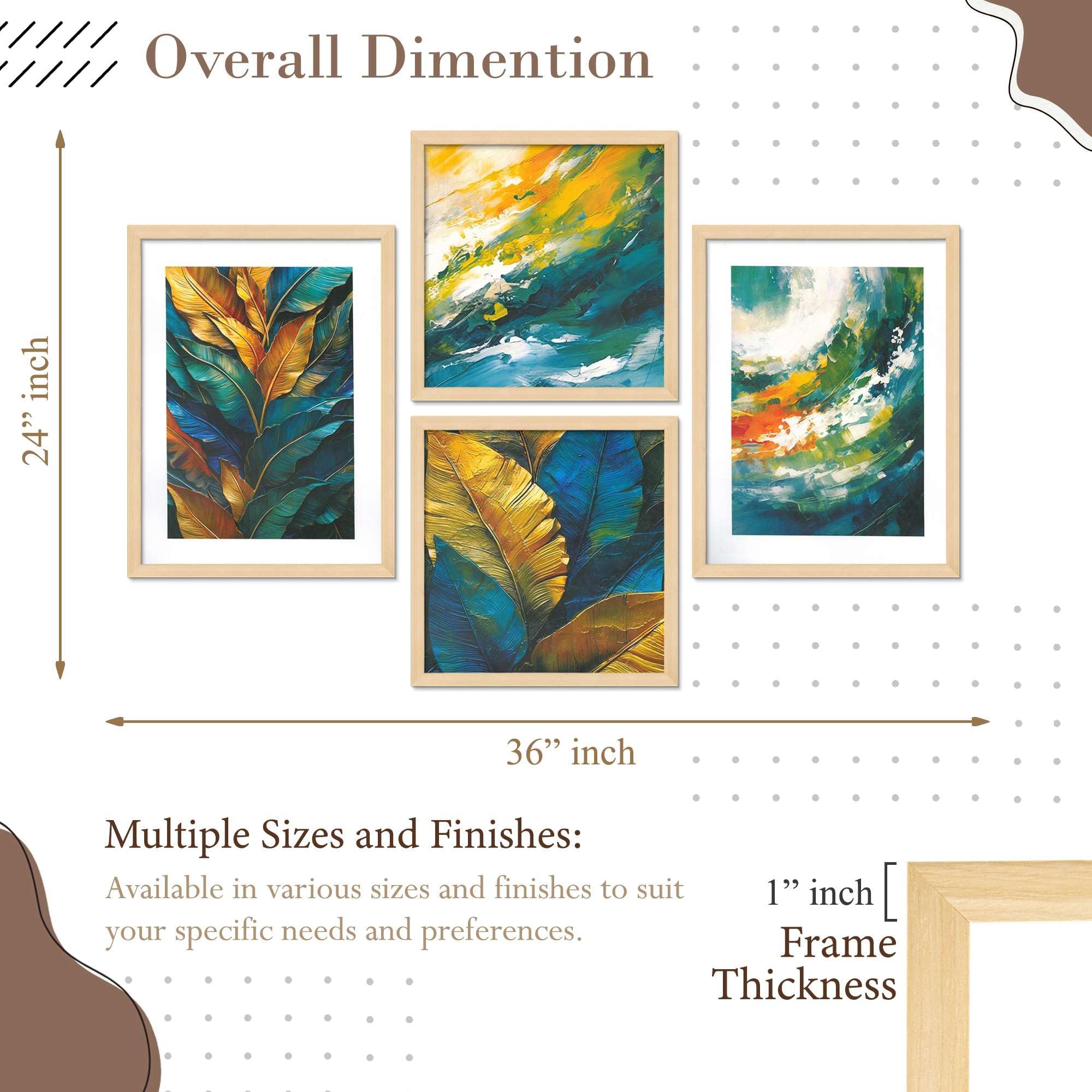 Abstract Leaf & Ocean Wall Art Set – Modern Nature Canvas Prints in Blue, Green & Gold | Luxury Home Décor for Living Room, Bedroom & Office | Handmade in India ( 36X24 Inches ) (BLACKLUXE CRAFTS) - BLACKLUXECRAFTS