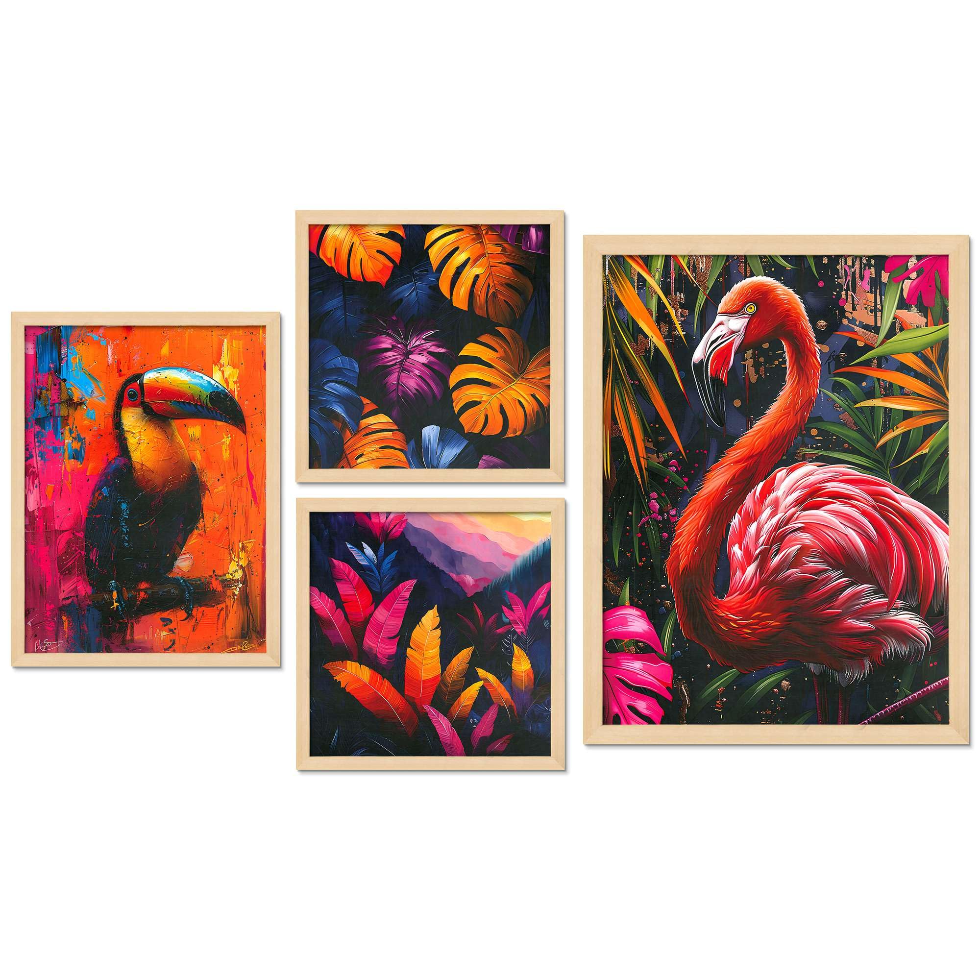 Tropical Flamingo & Toucan Wall Art Set of 4 | Exotic Bird & Jungle Leaf Canvas Prints | Vibrant Animal Wall Decor for Living Room, Bedroom & Office
( 36X24 Inches ) (BLACKLUXE CRAFTS) - BLACKLUXECRAFTS