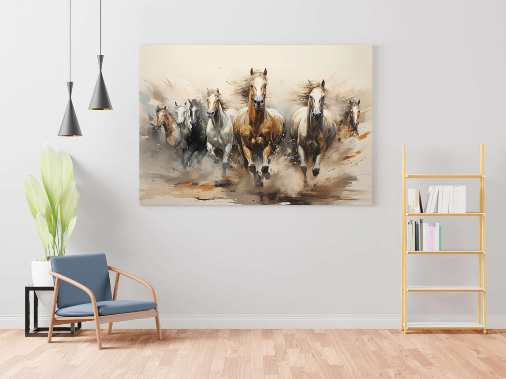 BLACKLUXE LIFESTYLE LTD Seven Horse Painting For Wall Decoration With Frame Canvas Painting For Living Room Bedroom Home Office & Hotels - BLACKLUXECRAFTS