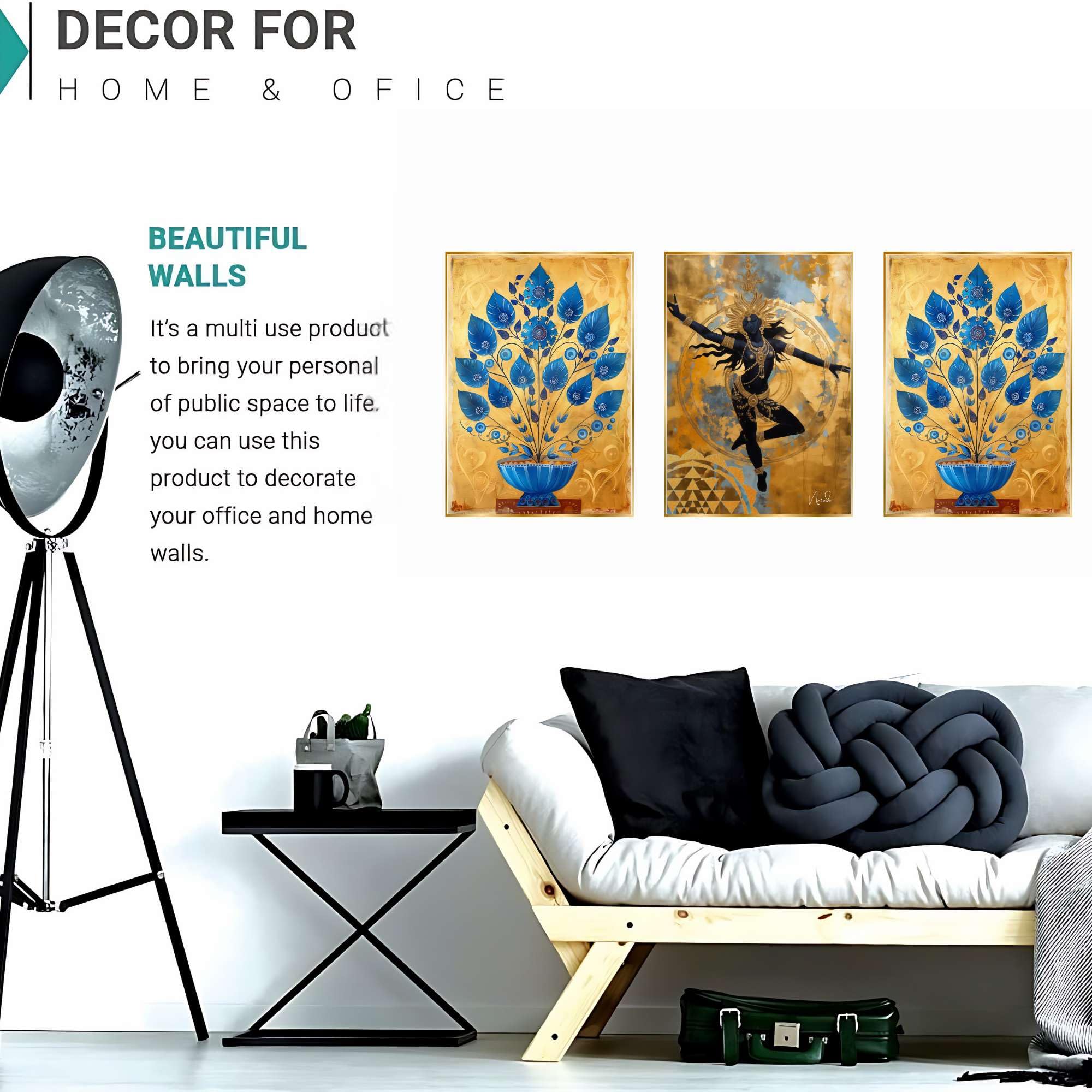 BLACKLUXE LIFESTYLE LTD Set of Three Wall Paintings for Wall Dacoration Golden Framed Wall Paintings for Living Room & Bedroom Wall Art for Home Decoration & Office Wall Décor - BLACKLUXECRAFTS