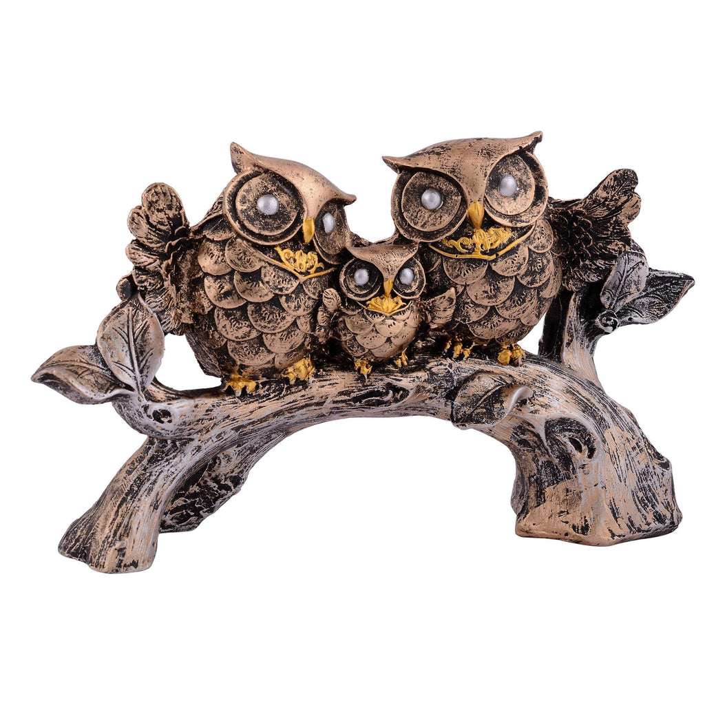Antique Finish Owl Family Figurine on Tree Branch – Handcrafted Resin Owl Statue for Home Décor & Gifting (BLACKLUXE CRAFTS) - BLACKLUXECRAFTS