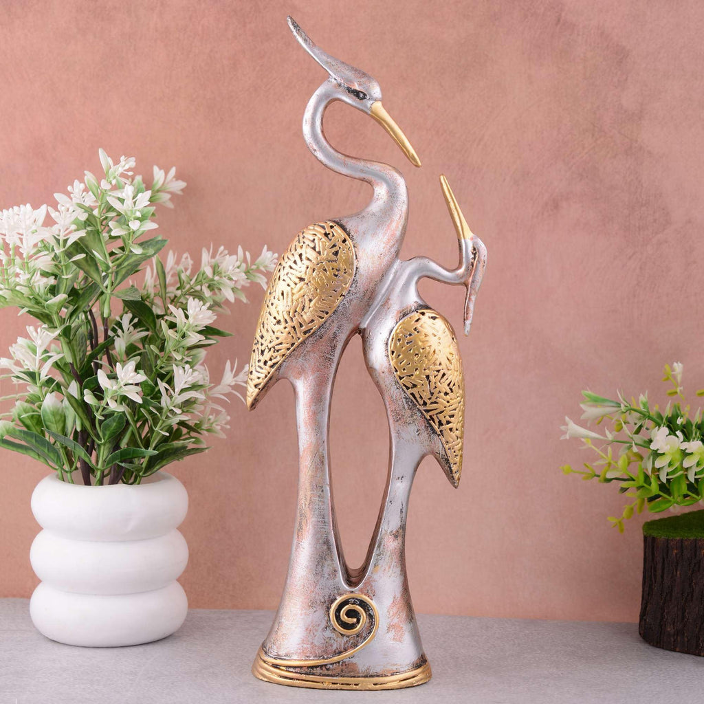 Handmade Crane Couple Resin Sculpture – Luxury Golden Silver Bird Figurine for Home Decor, Living Room & Office Decoration Gift (BLACKLUXE CRAFTS) - BLACKLUXECRAFTS