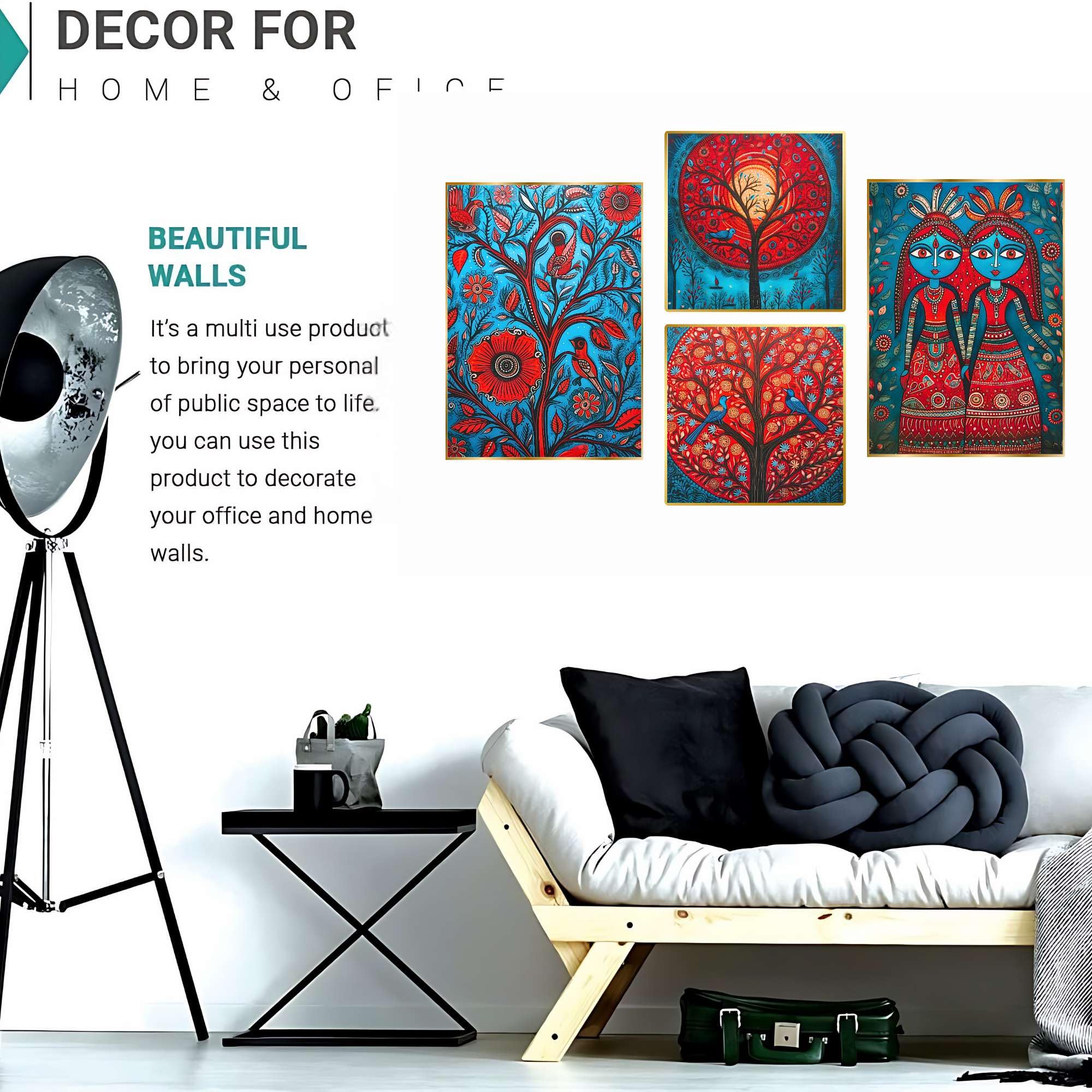 Set of Four Wall Paintings for Wall Decoration Golden Framed Wall Paintings for Living Room & Bedroom Wall Art for Home Decoration & Office Wall Décor (BLACKLUXE CRAFTS) - BLACKLUXECRAFTS