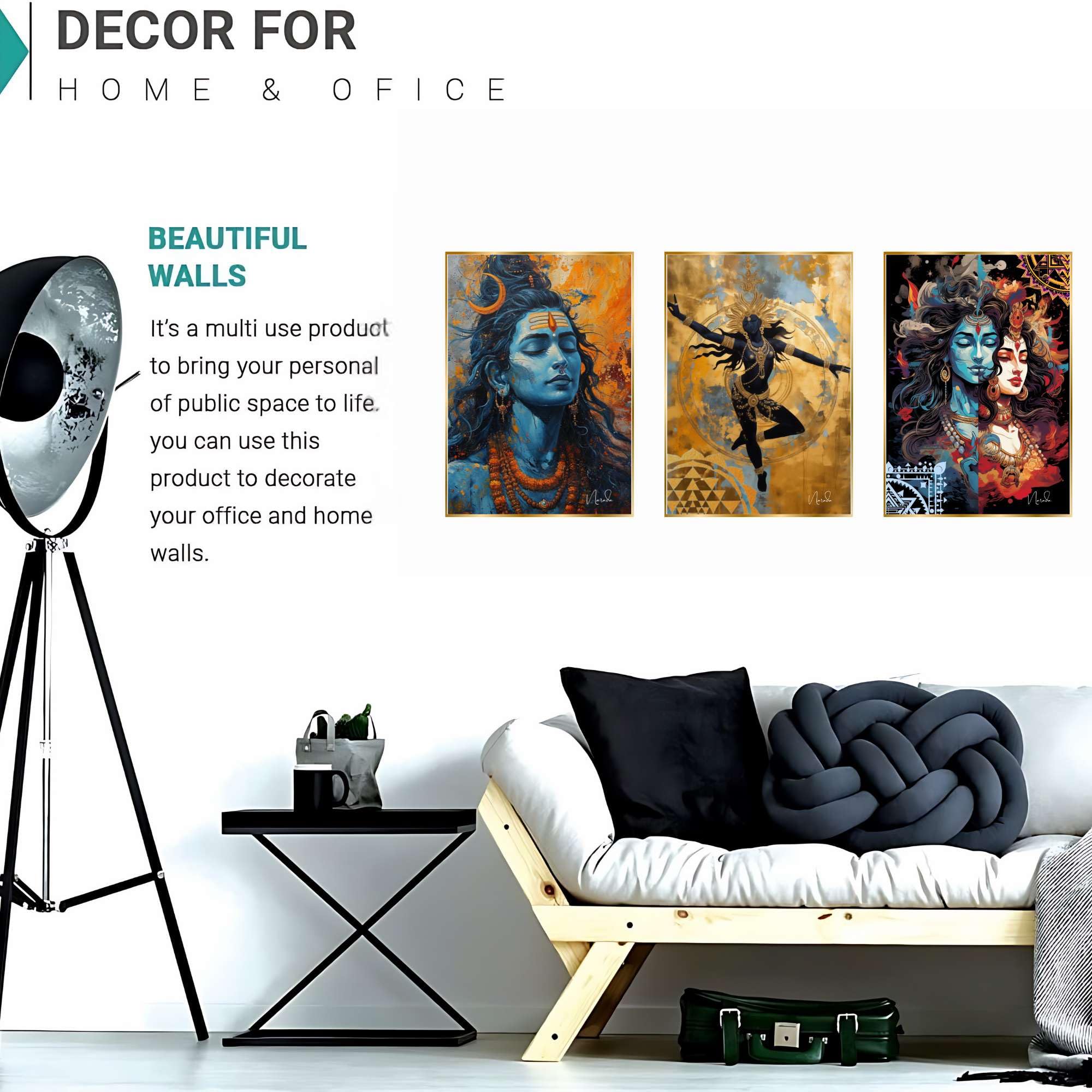 BLACKLUXE LIFESTYLE LTD Set of Three Wall Paintings for Wall Dacoration Golden Framed Wall Paintings for Living Room & Bedroom Wall Art for Home Decoration & Office Wall Décor - BLACKLUXECRAFTS