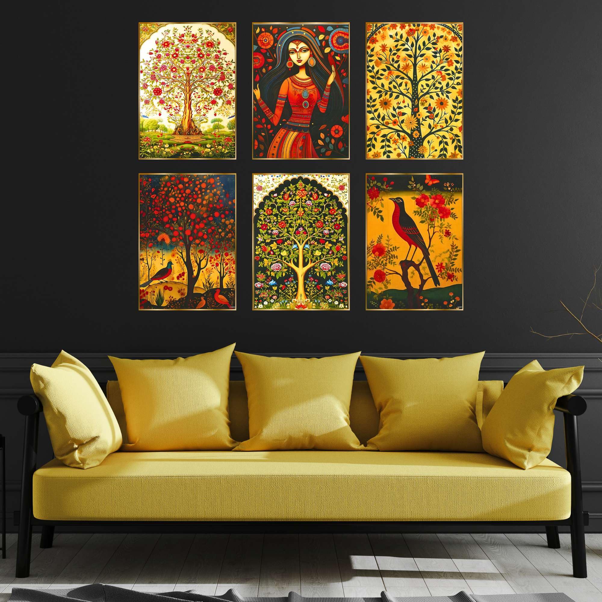 BLACKLUXE LIFESTYLE LTD Set of Six Wall Paintings for Wall Dacoration Golden Framed Wall Paintings for Living Room & Bedroom Wall Art for Home Decoration & Office Wall Décor - BLACKLUXECRAFTS