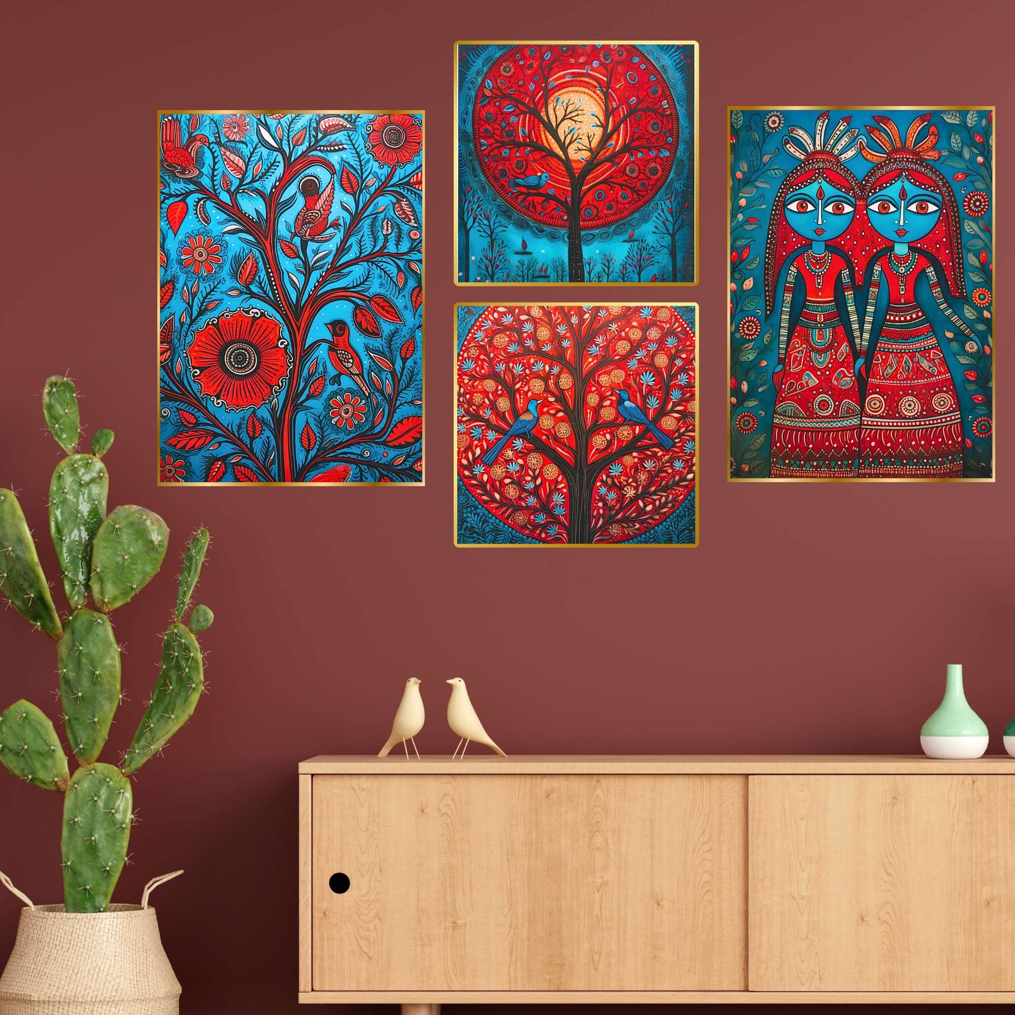 Set of Four Wall Paintings for Wall Decoration Golden Framed Wall Paintings for Living Room & Bedroom Wall Art for Home Decoration & Office Wall Décor (BLACKLUXE CRAFTS) - BLACKLUXECRAFTS
