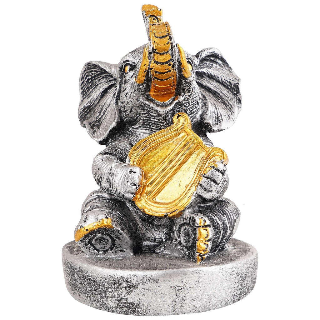 Silver Elephant Harp Figurine – Handcrafted Resin Musician Elephant Statue for Home Décor & Spiritual Gift (BLACKLUXE CRAFTS) - BLACKLUXECRAFTS