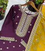 Women's Chinnon Silk Embroidered Straight Kurti with Pant & Dupatta Set (BLACKLUXE CRAFTS) - BLACKLUXECRAFTS