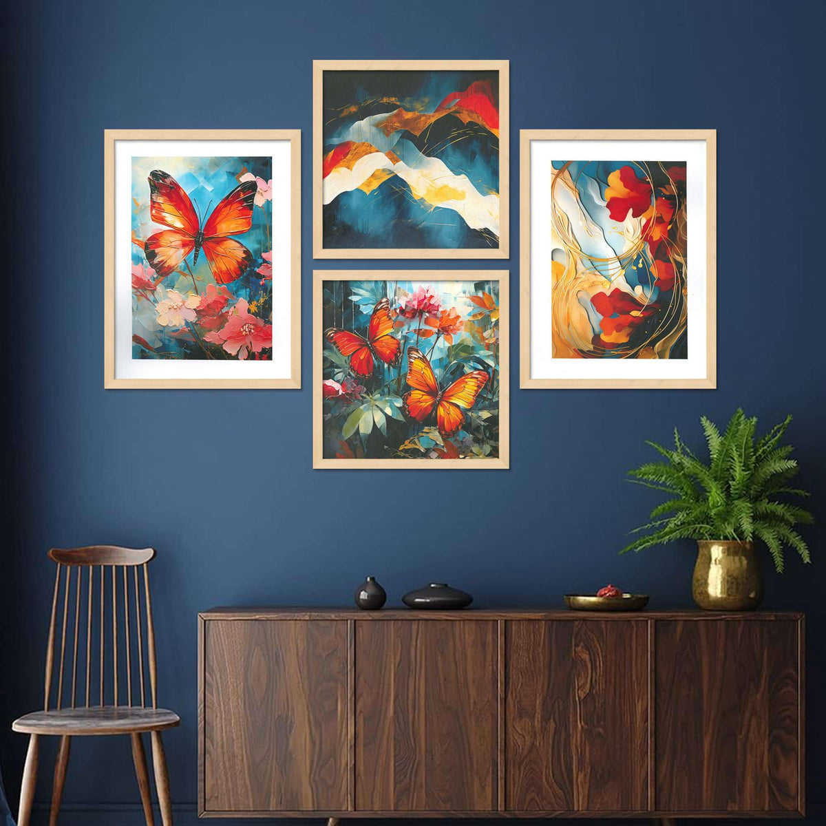 Butterfly & Abstract Wall Art Set – Colorful Butterfly Canvas Prints with Modern Abstract Mountain Painting | Vibrant Living Room & Bedroom Wall Decor 
( 36X24 Inches ) (BLACKLUXE CRAFTS) - BLACKLUXECRAFTS