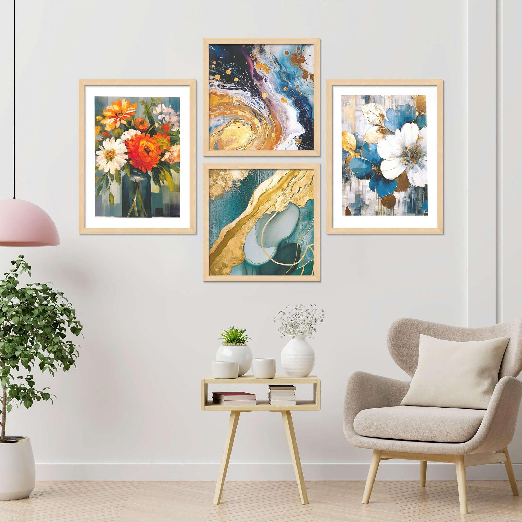 Floral & Abstract Wall Art Prints – Modern Blue Gold Canvas Painting Set for Living Room, Bedroom & Office Décor | Handmade Wall Art from India
( 36X24 Inches ) (BLACKLUXE CRAFTS) - BLACKLUXECRAFTS