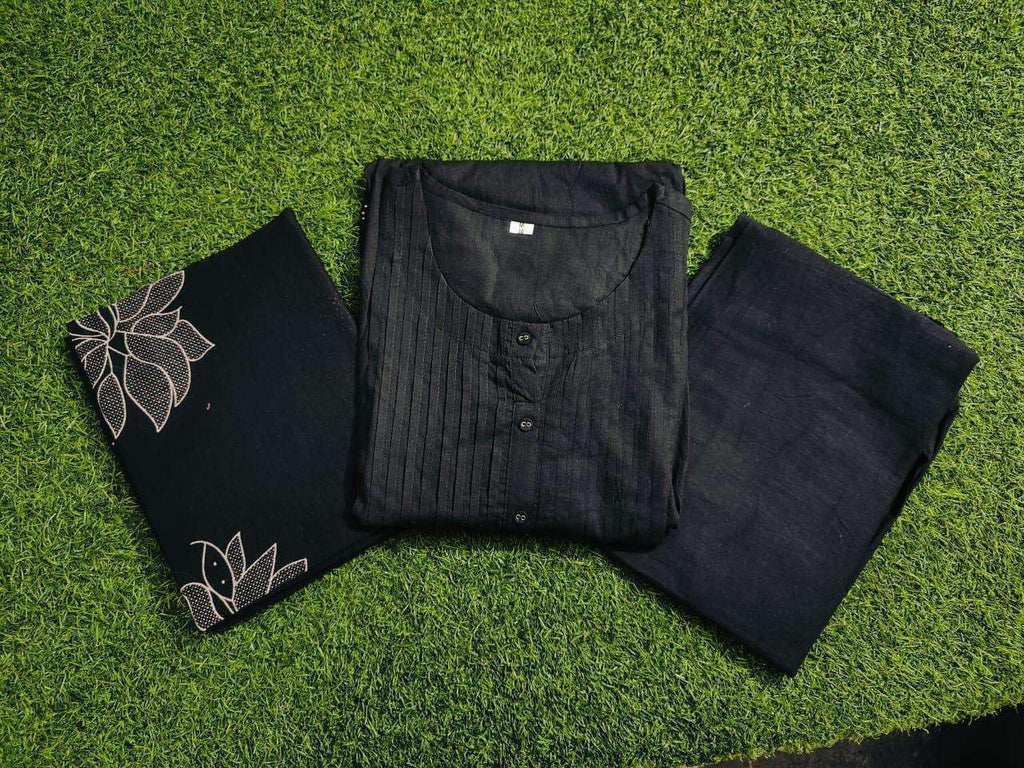 Embroidered Cotton Kurta Set with Dupatta – Elegant Party & Festive Wear for Women (BLACKLUXE CRAFTS) - BLACKLUXECRAFTS