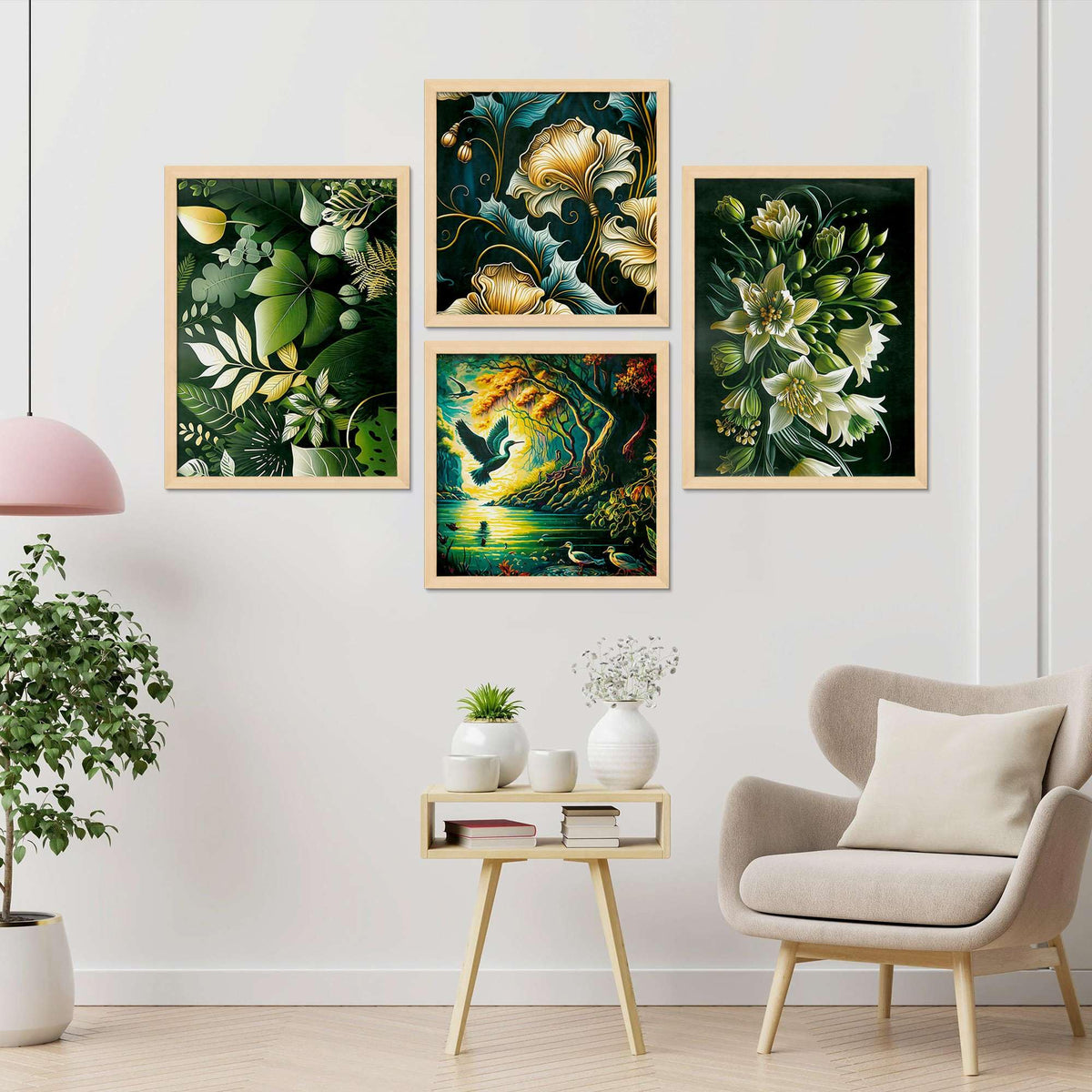 Botanical Wall Art Set of 4 | Nature & Floral Canvas Prints with Green Leaves, Flowers & Landscape | Modern Framed Artwork for Living Room, Bedroom & Office Decor ( 36X24 Inches ) (BLACKLUXE CRAFTS) - BLACKLUXECRAFTS