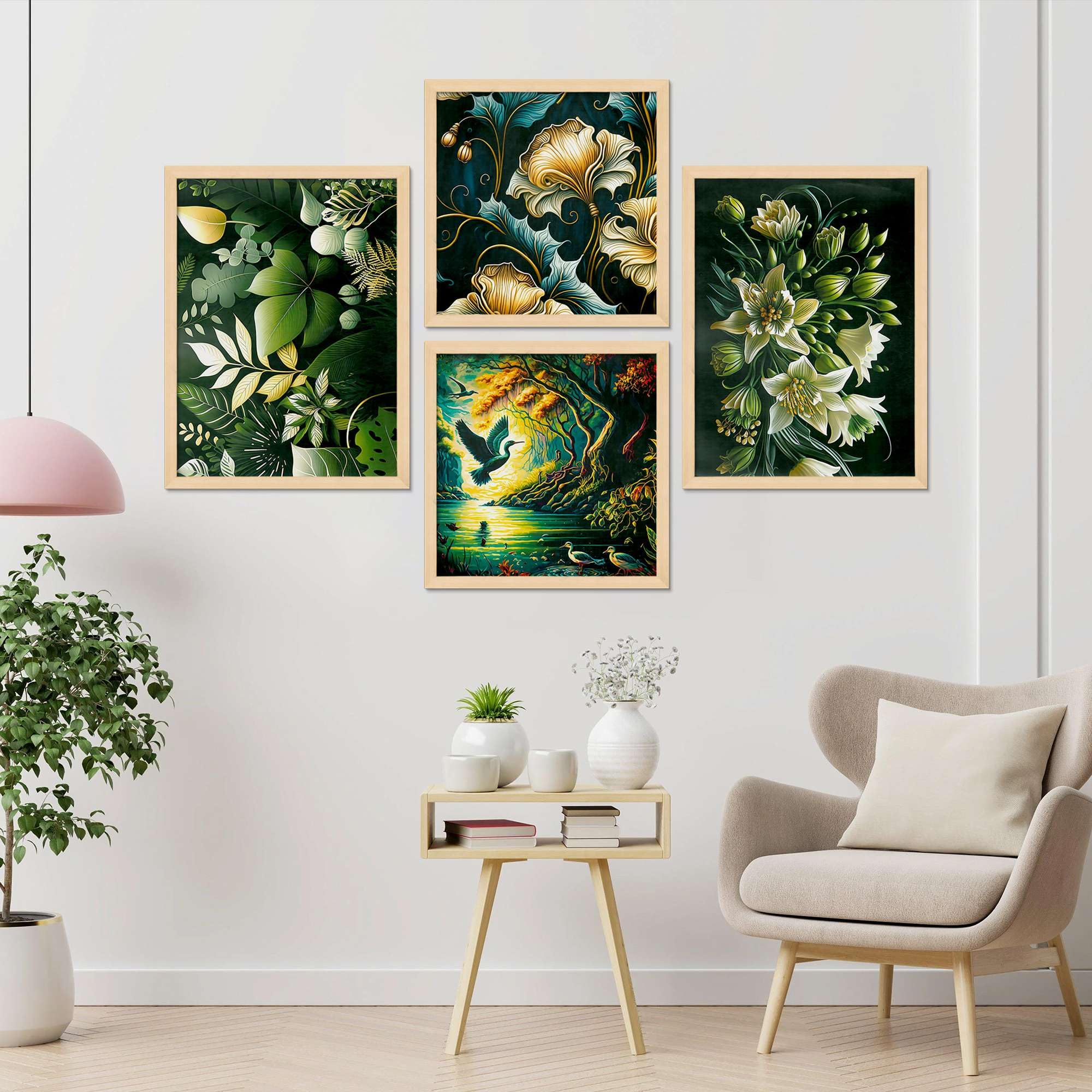 Botanical Wall Art Set of 4 | Nature & Floral Canvas Prints with Green Leaves, Flowers & Landscape | Modern Framed Artwork for Living Room, Bedroom & Office Decor ( 36X24 Inches ) (BLACKLUXE CRAFTS) - BLACKLUXECRAFTS