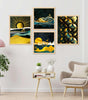 Golden Moon & Abstract Wall Art Set of 4 | Luxury Gold & Blue Landscape Canvas Prints | Modern Framed Artwork for Living Room, Bedroom & Office Decor ( 36X24 Inches ) (BLACKLUXE CRAFTS) - BLACKLUXECRAFTS