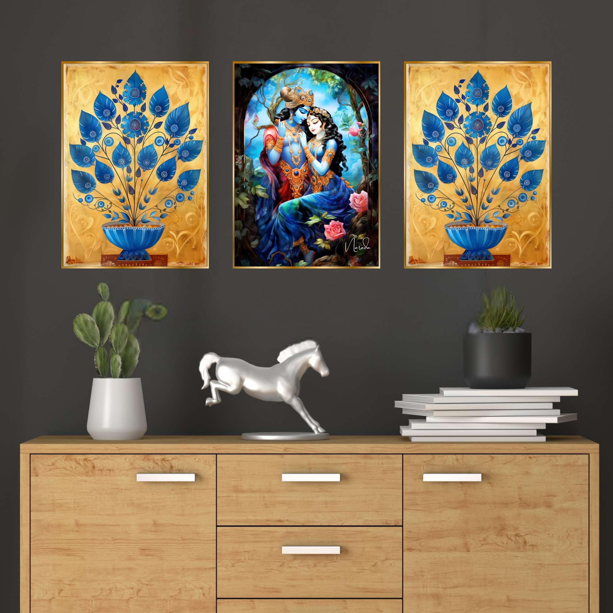 BLACKLUXE LIFESTYLE LTD Set of Three Wall Paintings for Wall Dacoration Golden Framed Wall Paintings for Living Room & Bedroom Wall Art for Home Decoration & Office Wall Décor - BLACKLUXECRAFTS