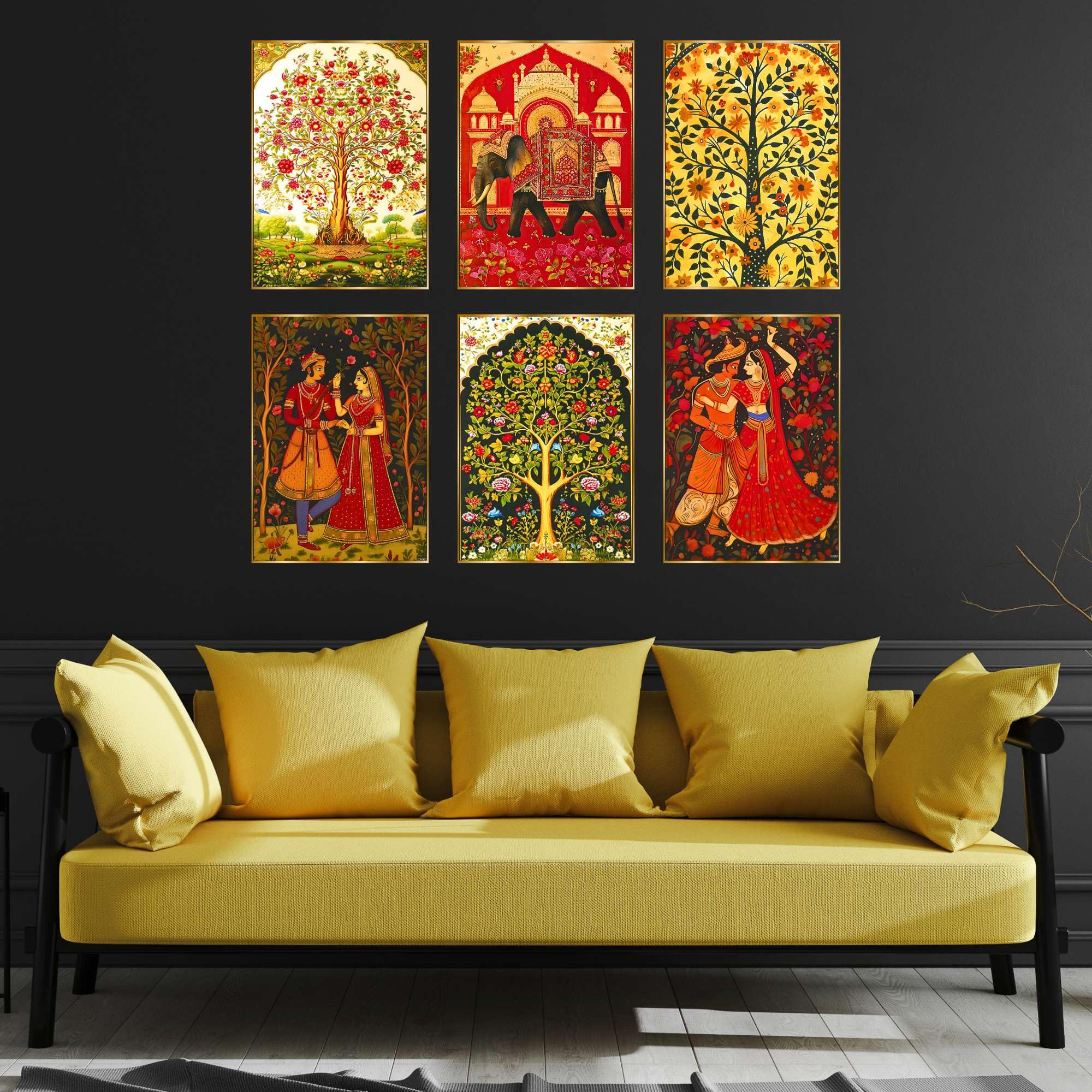 BLACKLUXE LIFESTYLE LTD Set of Six Wall Paintings for Wall Dacoration Golden Framed Wall Paintings for Living Room & Bedroom Wall Art for Home Decoration & Office Wall Décor - BLACKLUXECRAFTS