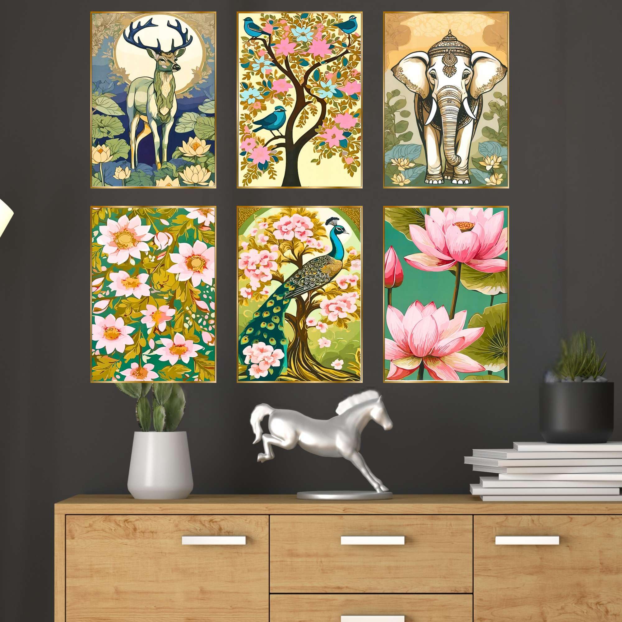 BLACKLUXE LIFESTYLE LTD Set of Six Wall Paintings for Wall Dacoration Golden Framed Wall Paintings for Living Room & Bedroom Wall Art for Home Decoration & Office Wall Décor - BLACKLUXECRAFTS