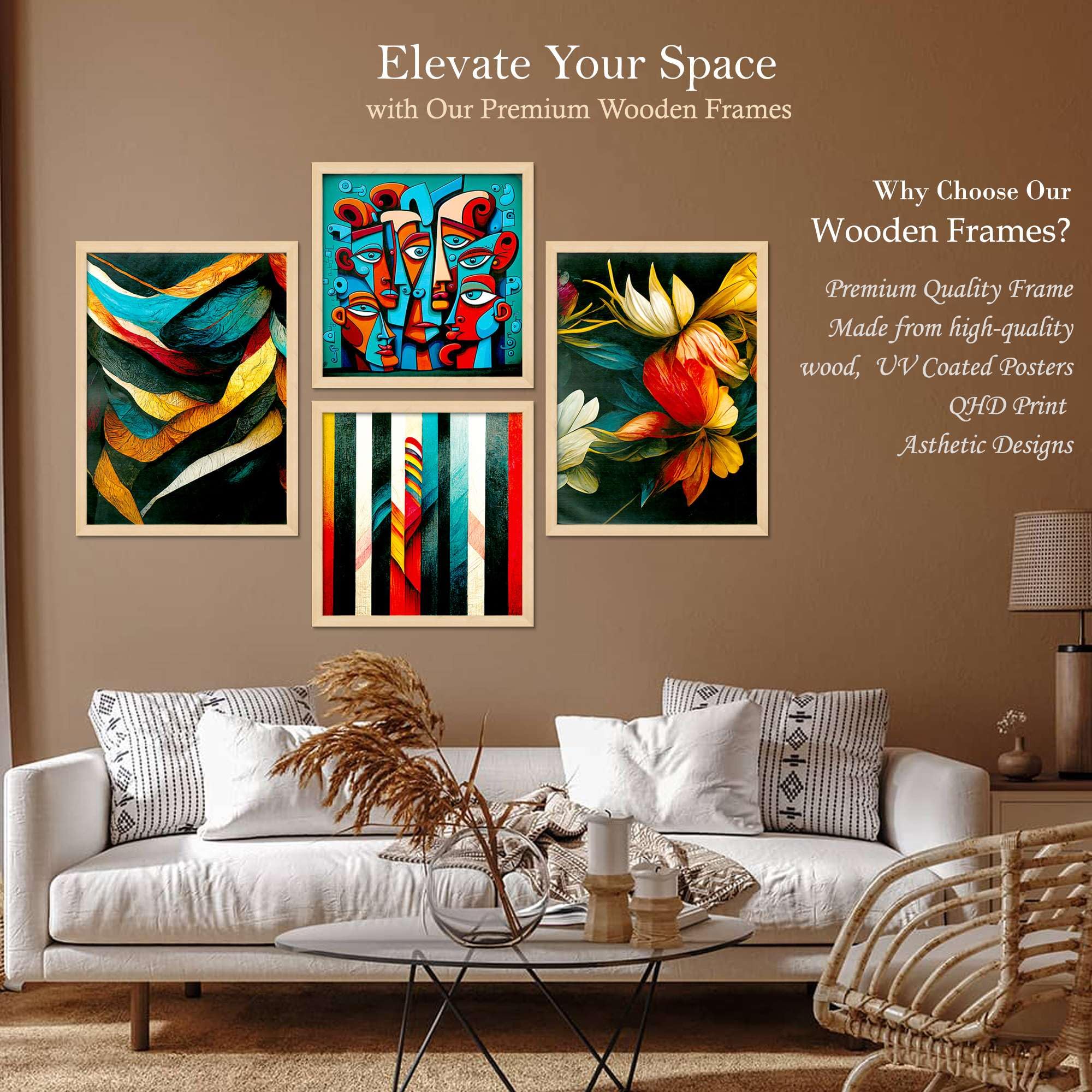 Abstract Wall Art Set of 4 | Modern Geometric, Floral & Face Art Framed Prints | Colorful Contemporary Artwork for Living Room, Bedroom & Office Decor
 ( 36X24 Inches ) (BLACKLUXE CRAFTS) - BLACKLUXECRAFTS