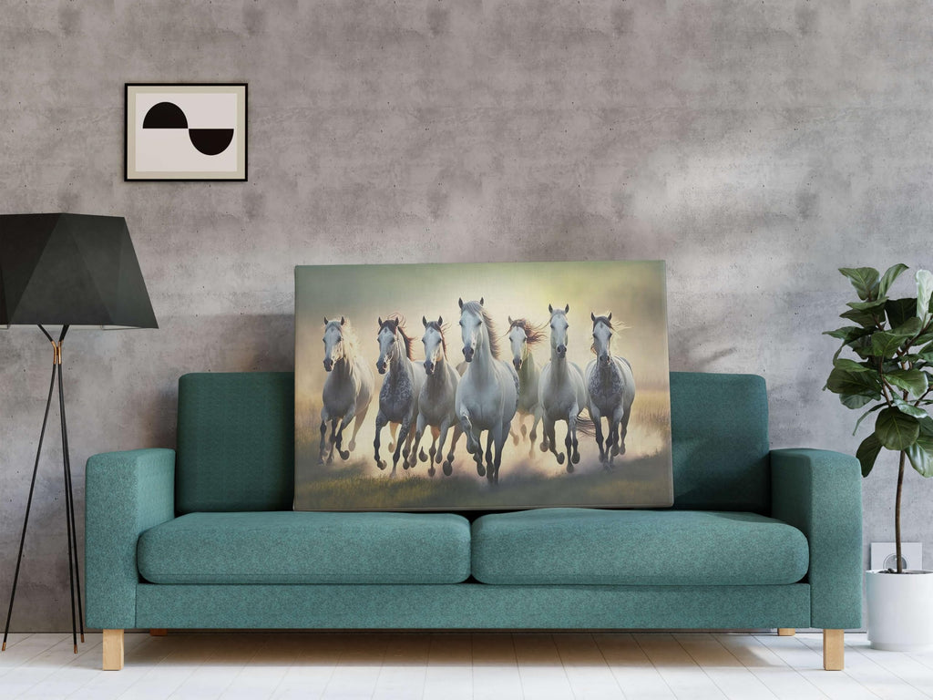 BLACKLUXE LIFESTYLE LTD Seven Horse Painting For Wall Decoration With Frame Canvas Painting For Living Room Bedroom Home Office & Hotels - BLACKLUXECRAFTS