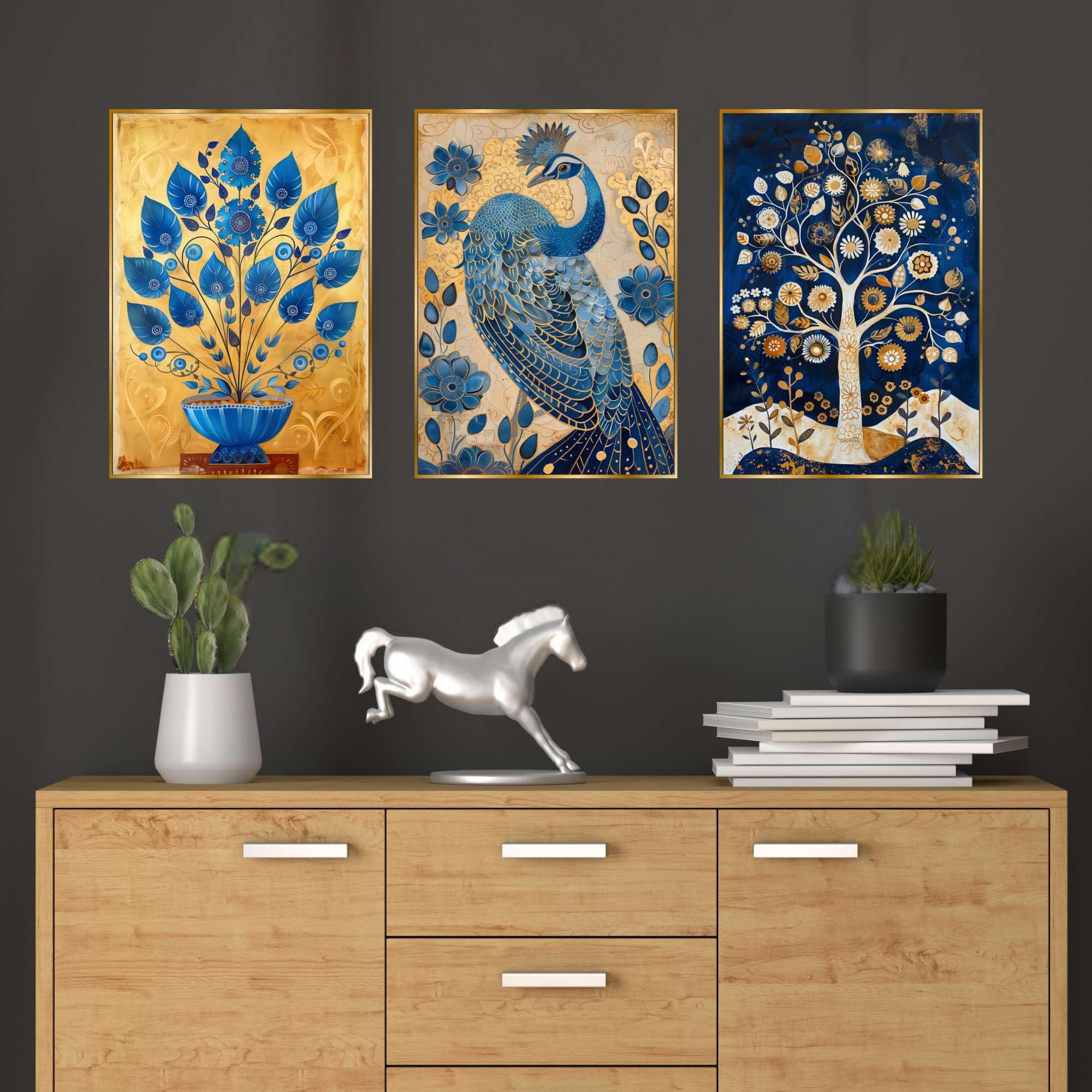 BLACKLUXE LIFESTYLE LTD Set of Three Wall Paintings for Wall Dacoration Golden Framed Wall Paintings for Living Room & Bedroom Wall Art for Home Decoration & Office Wall Décor - BLACKLUXECRAFTS