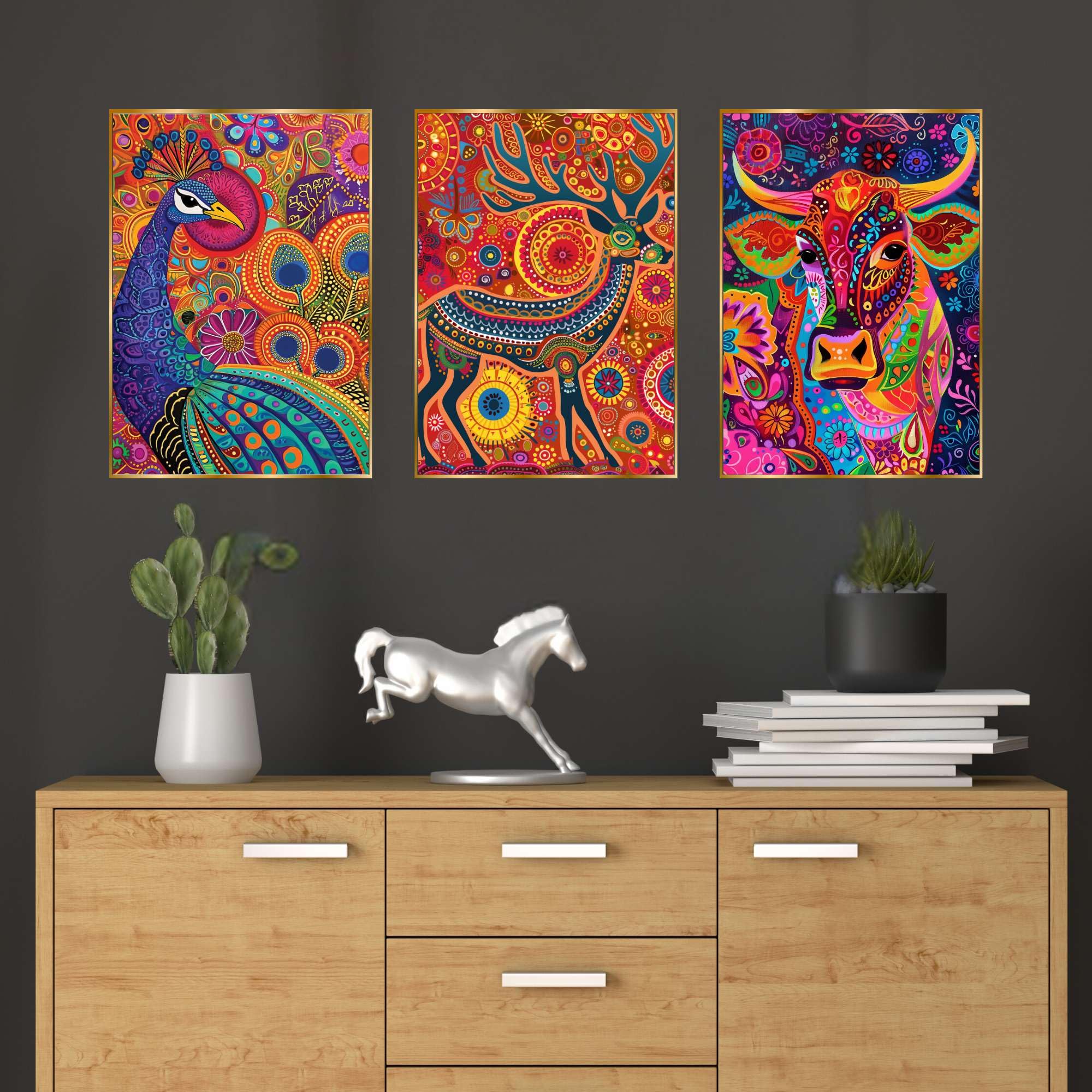 BLACKLUXE LIFESTYLE LTD Set of Three Wall Paintings for Wall Dacoration Golden Framed Wall Paintings for Living Room & Bedroom Wall Art for Home Decoration & Office Wall Décor - BLACKLUXECRAFTS