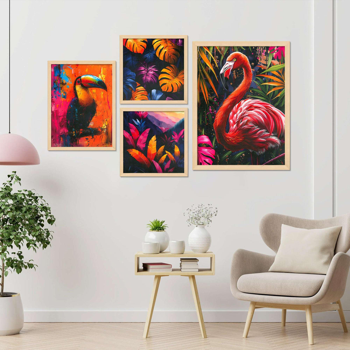 Tropical Flamingo & Toucan Wall Art Set of 4 | Exotic Bird & Jungle Leaf Canvas Prints | Vibrant Animal Wall Decor for Living Room, Bedroom & Office
( 36X24 Inches ) (BLACKLUXE CRAFTS) - BLACKLUXECRAFTS