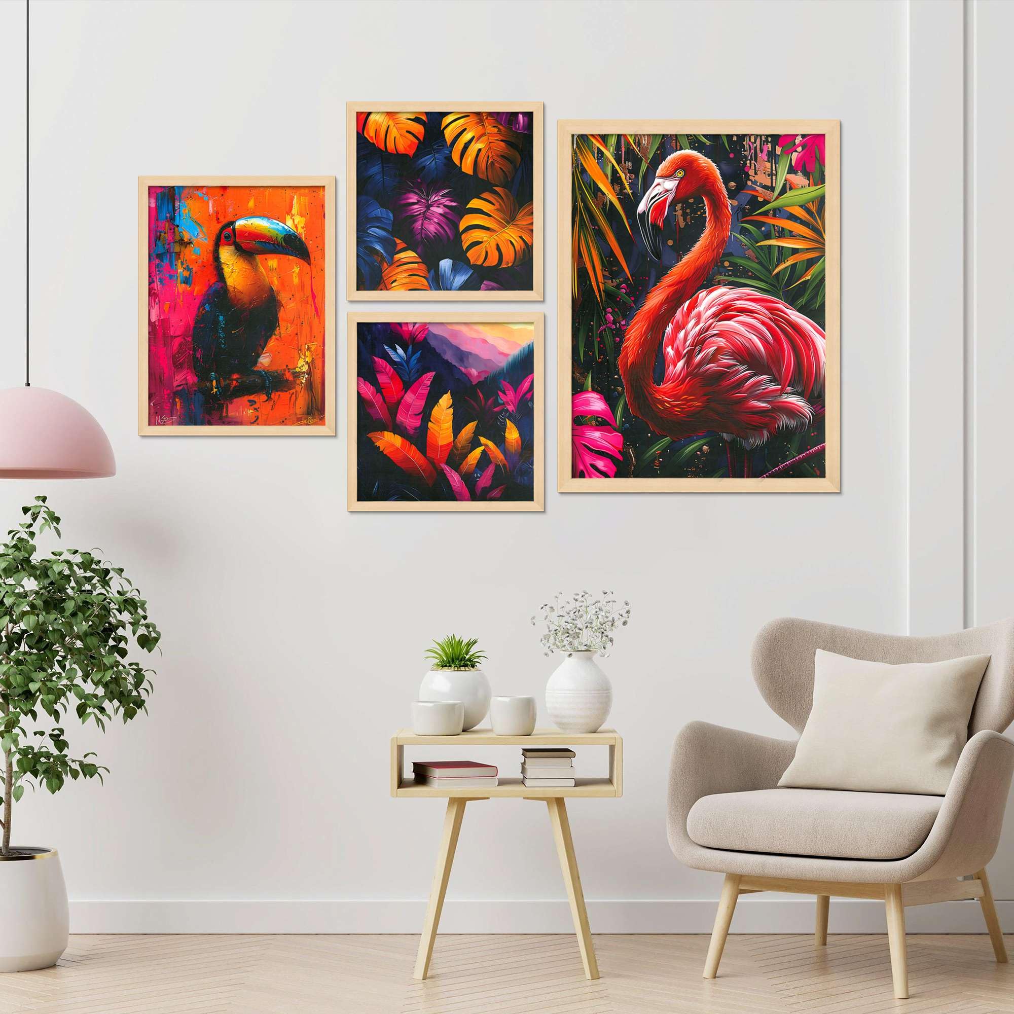 Tropical Flamingo & Toucan Wall Art Set of 4 | Exotic Bird & Jungle Leaf Canvas Prints | Vibrant Animal Wall Decor for Living Room, Bedroom & Office
( 36X24 Inches ) (BLACKLUXE CRAFTS) - BLACKLUXECRAFTS