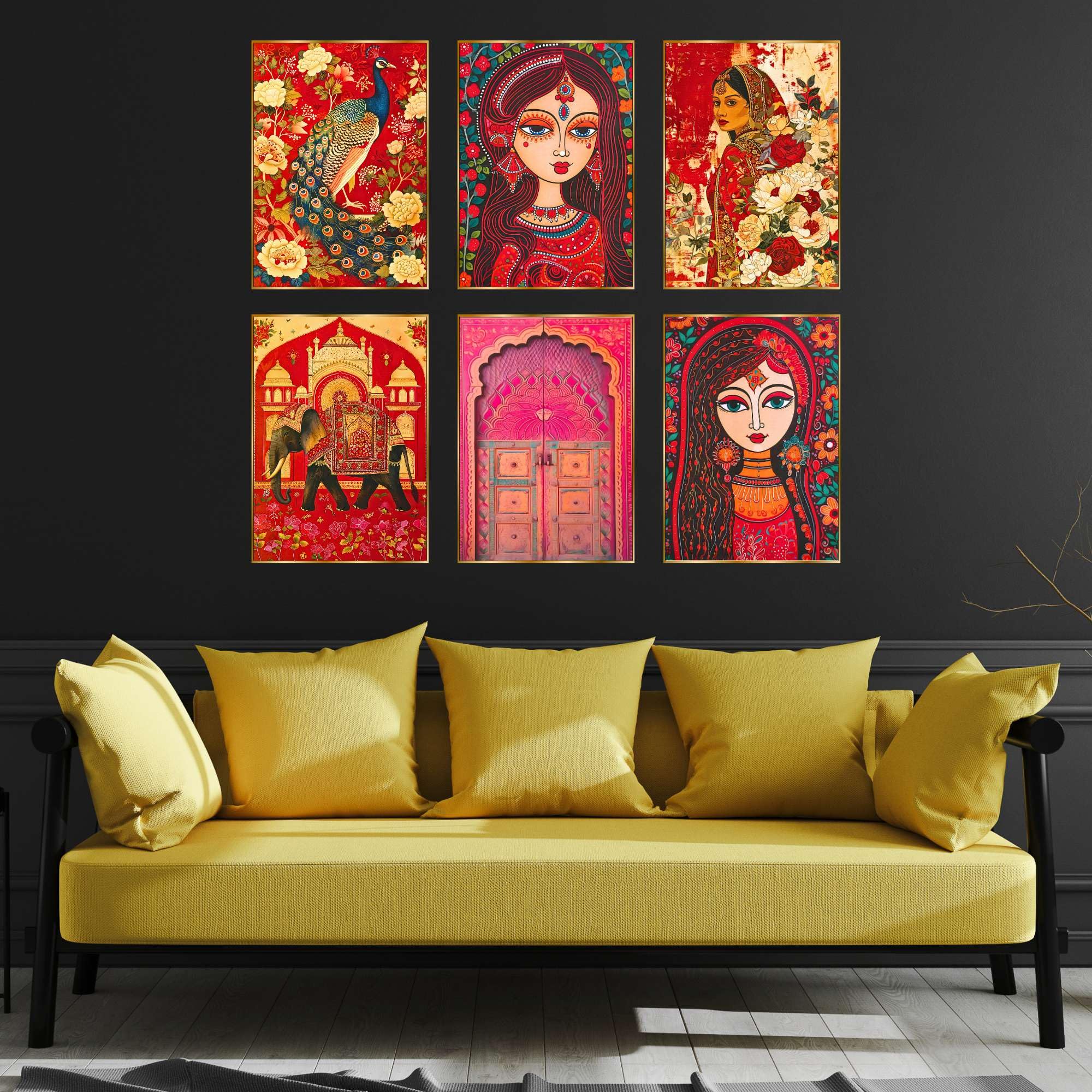 BLACKLUXE LIFESTYLE LTD Set of Six Wall Paintings for Wall Dacoration Golden Framed Wall Paintings for Living Room & Bedroom Wall Art for Home Decoration & Office Wall Décor - BLACKLUXECRAFTS