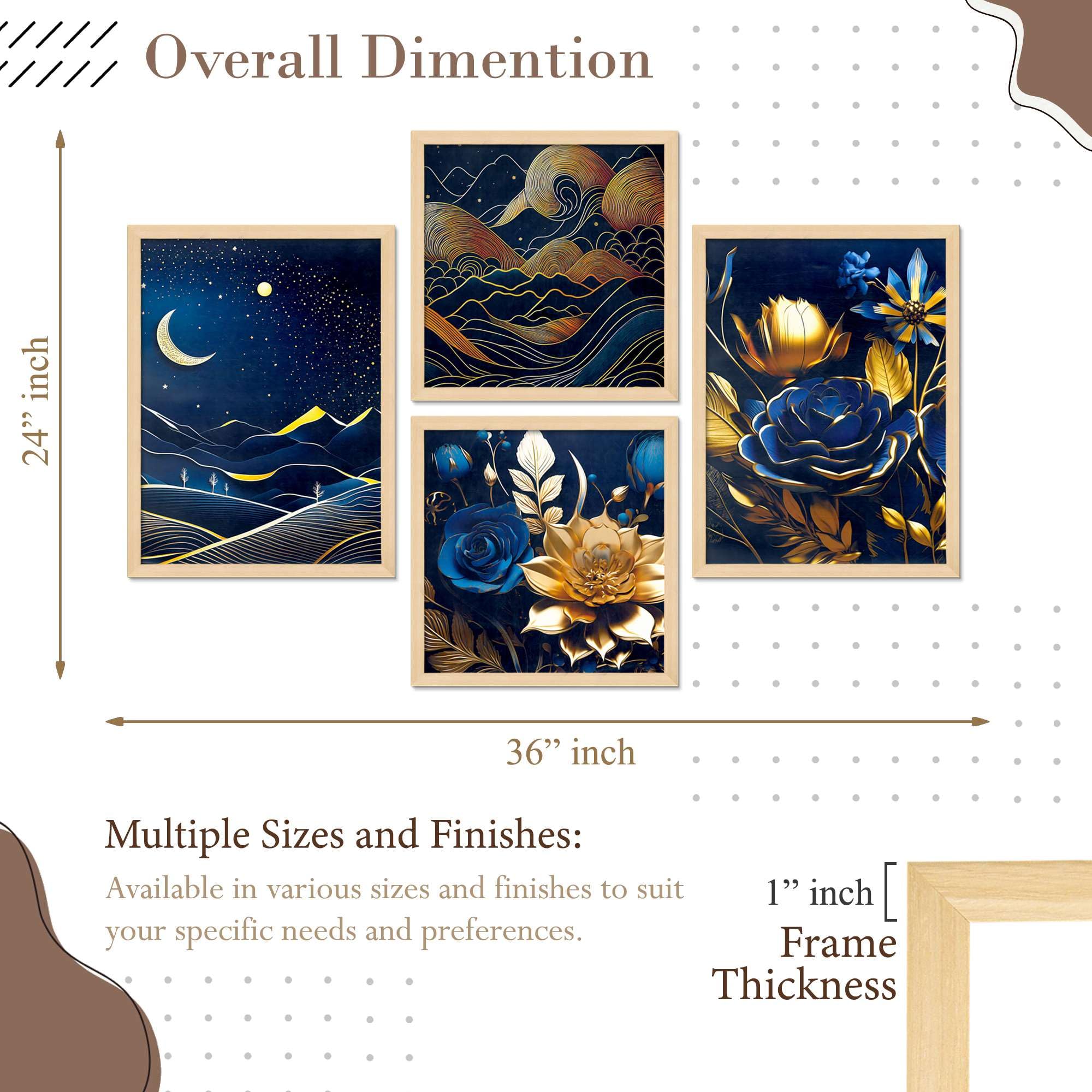 Luxury Blue & Gold Wall Art Set of 4 | Moonlight Landscape & Floral Canvas Prints | Modern Framed Artwork for Living Room, Bedroom & Office Decor
( 36X24 Inches ) (BLACKLUXE CRAFTS) - BLACKLUXECRAFTS