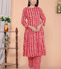Women's Rayon Floral Printed Mandarin Collar A-Line Kurti with Trousers (Red)(BLACKLUXE CRAFTS) - BLACKLUXECRAFTS